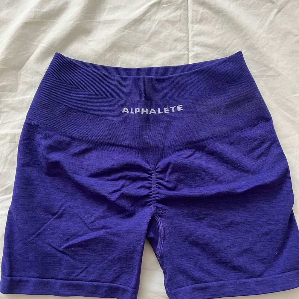 Alphalete Purple Bike Shorts with High Waistband and Seamless Design